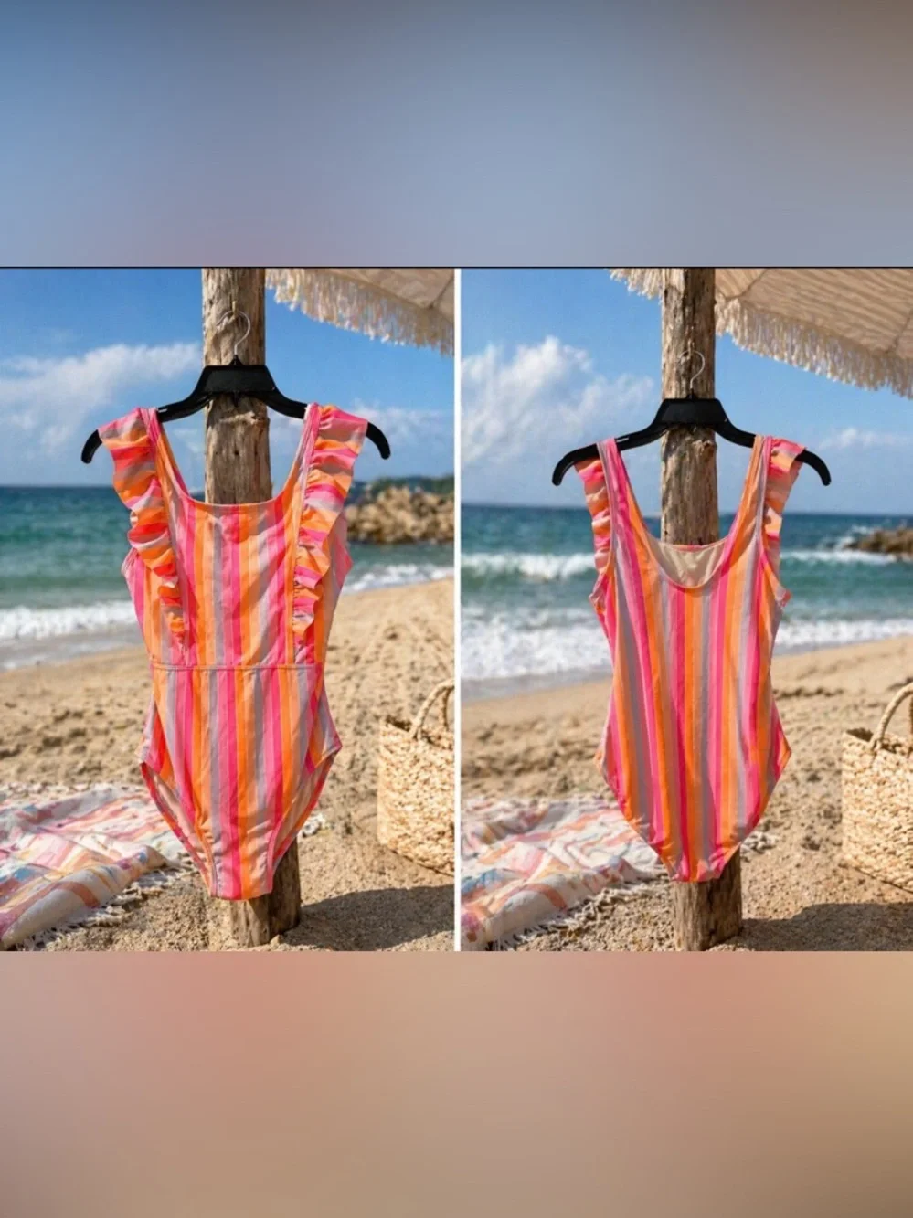 Cat & Jack orange and Pink one piece Swimsuit  size XL (14)